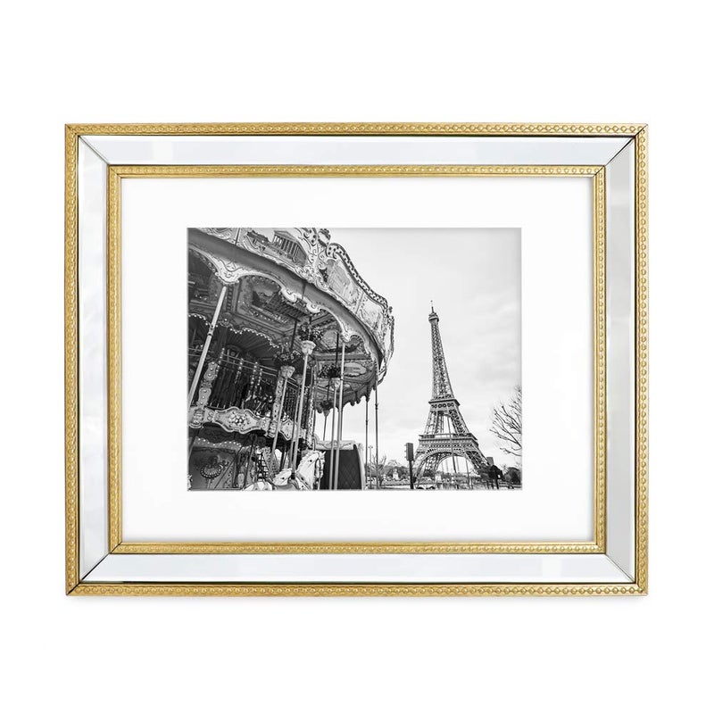 Isaac Jacobs 11x14 (Matted 8x10) Gold Mirror Bead Picture Frame - Classic Mirrored Frame with Dotted Border Made for Wall Display, Photo Gallery and Wall Art (11x14 (Matted 8x10), Gold) - Image 2
